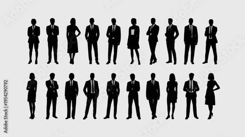 Businessman silhouettes , group of standing business men and women 
