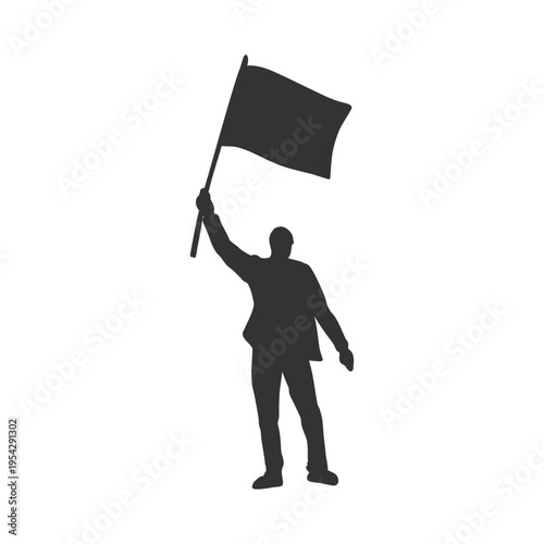 Victorious Leader with Raised Flag Silhouette