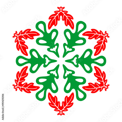 Festive Red and Green Christmas Foliage Snowflake