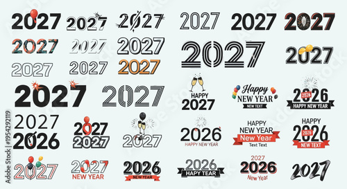 Collection of Happy New Year 2027 typography designs.