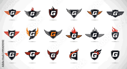 Collection of Gatorade-inspired sports logos with flames and wings.
