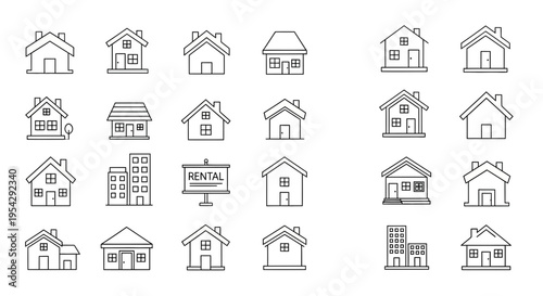 Collection of various house and building icons.