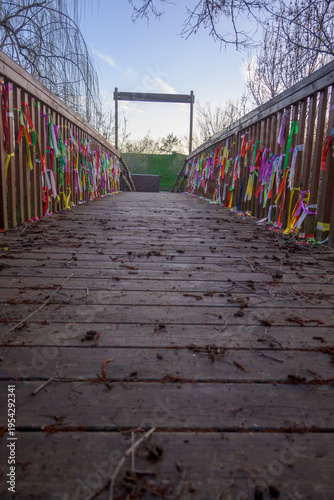 Wallpaper Mural Wooden bridge with colorful ribbons Torontodigital.ca