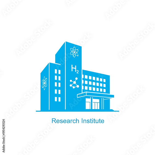 Modern research institute building icon symbolizing scientific innovation, technological advancement, and discovery in a clean vector style