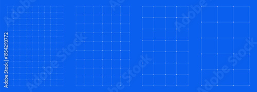 Blueprint grid set rounded cell geometry, four scale variations. Wide medium dense micro spacing comparison, engineering layouts dashboards notebook pages interface planning systems graphics. 