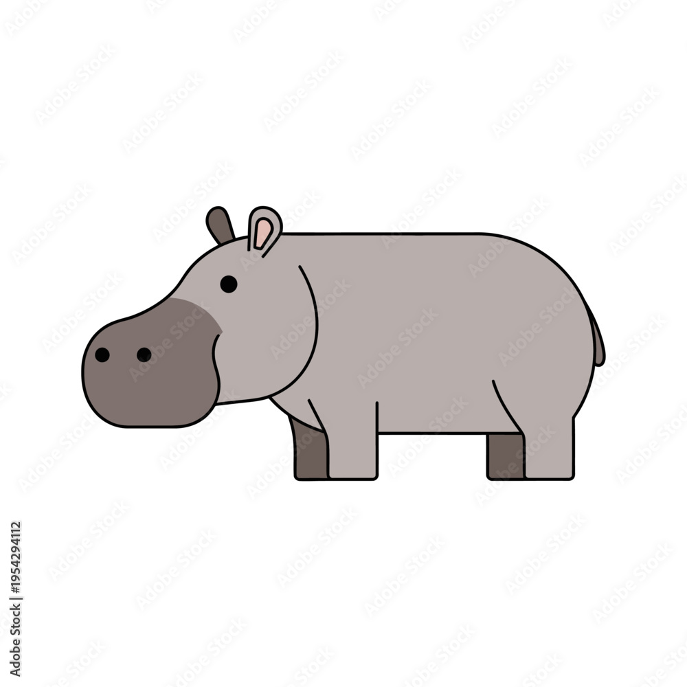 Obraz premium Cute Cartoon Hippopotamus Illustration on White Background.