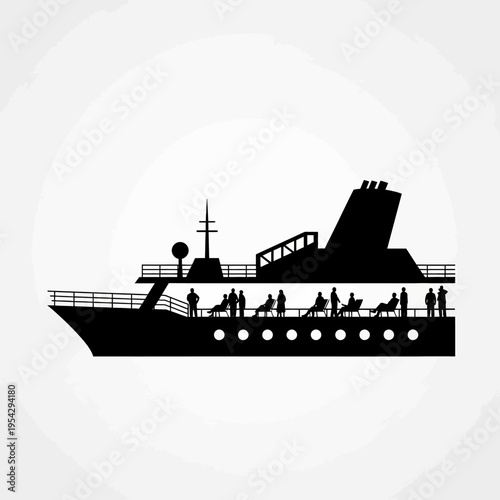 Silhouette of a cruise ship with passengers on deck enjoying a leisurely voyage.