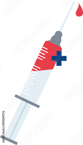 Syringe with liquid drop and medical cross
