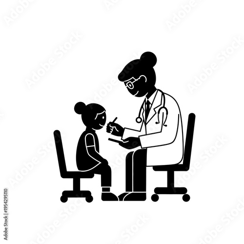 Doctor examining a young patient in a medical consultation room.