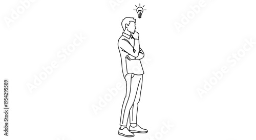 A man in thought with a lightbulb above his head symbolizing an idea