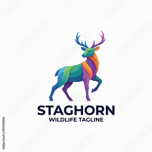 This vibrant stag logo features artistic use of colors to depict a deer, promoting wildlife preservation and the beauty of nature while attracting attention with its modern design.