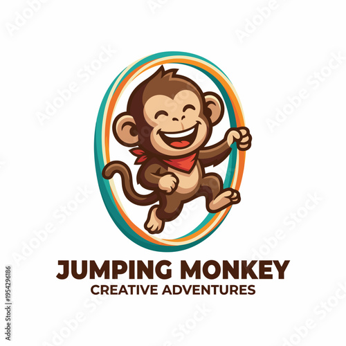 An animated logo featuring a cheerful monkey in motion, ideal for a family-friendly adventure brand, embodying fun, playfulness, and excitement in outdoor activities.