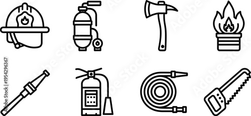 Intl firefighters day icons firefighting tools and equipment
