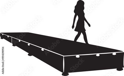 Silhouette of a Female Model Walking on a Fashion Runway or Catwalk Show Stage.
