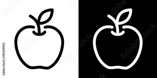 Apple outline icon. Simple fruit pictogram with clean contour, isolated on black and white background. Food, nutrition and healthy lifestyle symbol.