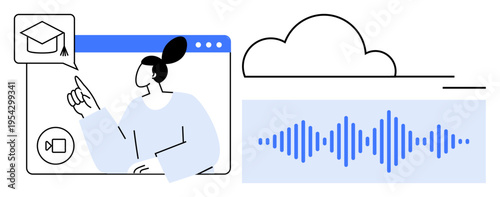 Online learning concept. Online education through digital tools, virtual classrooms, and cloud-based resources. Online learning enables audio-based lectures and remote education. education