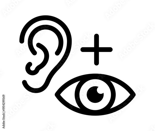 Accessibility icon. Outline pictogram representing vision and hearing support, sensory perception, inclusive design and assistive services for healthcare, UI, accessibility settings and communication.