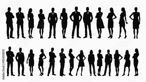 Business people silhouettes, group of standing business men and women , business team standing together
