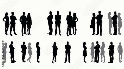 Business people silhouettes, group of standing business men and women , business team standing together
