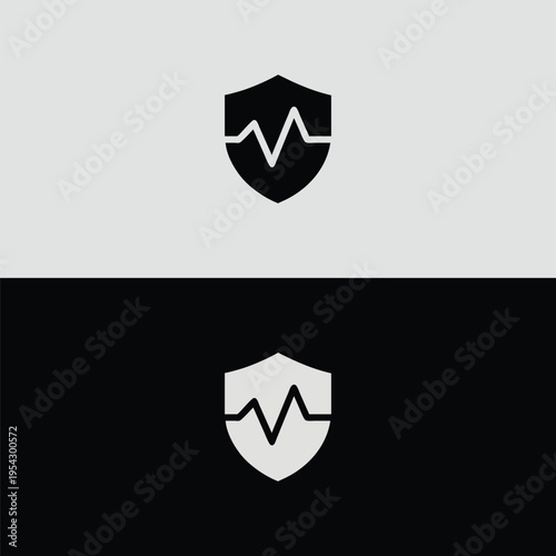 A sleek black shield icon features a smooth and gently rounded white EKG heartbeat line, representing stable health, wellness, and continuous preventive care.