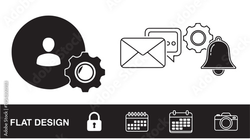 Email and settings icons user interface elements vector