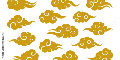 A collection of traditional golden chinese style cloud motifs arranged in a decorative pattern Vector