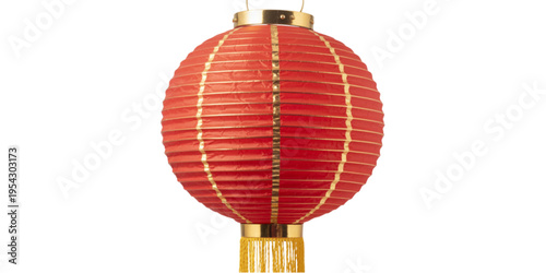 A traditional round red chinese paper lantern decorated with gold accents and a long yellow tassel Vector