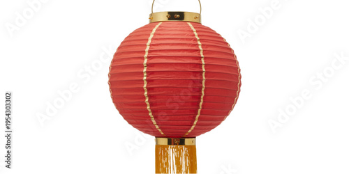 A traditional round red chinese paper lantern featuring gold accents and a decorative yellow tassel Vector