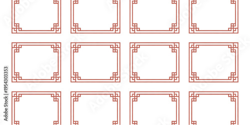 A grid of twelve rectangular traditional chinese decorative frames with intricate corner patterns Vector