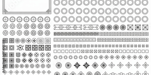 Collection of traditional korean decorative patterns and geometric design elements for architecture Vector