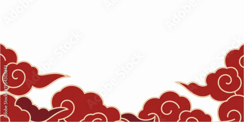 Decorative red clouds featuring traditional east asian artistic motifs for elegant border design Vector