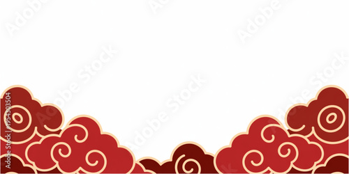 A traditional chinese style decorative border featuring elegant swirling cloud patterns in red Vector
