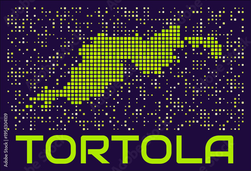 Tortola dots map. Virgin Islands (UK). Digital style shape of the island. Tortola map and title lime colored square dots with round corners. Classy Vector Illustration.