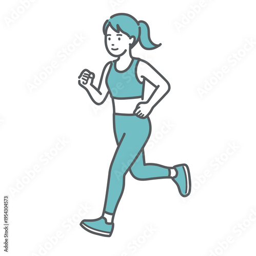ランニング（ジョギング）をして笑顔で走る女性のイラスト