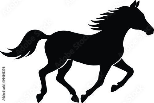 A silhouette of a running horse