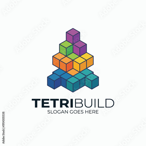 A modern logo featuring colorful Tetris-like blocks stacked creatively, representing construction, strategy, and gaming, suitable for tech or children-focused brands.