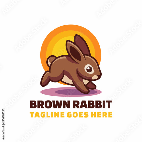A cute brown rabbit in mid-leap, exuding energy and playfulness, perfect for children's products or brands focused on speed and agility.