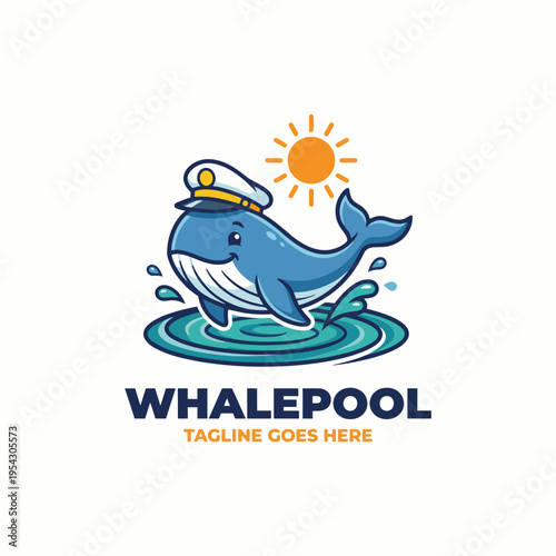A cheerful whale in a captain's hat splashing playfully in the water, bringing a sense of joy and adventure to nautical themes, perfect for lively summer vibes.