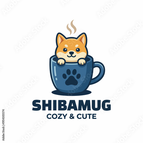 A charming illustration of a Shiba Inu curled up in a cozy mug, embodying warmth and cuteness. This delightful image is perfect for conveying comfort and happiness.