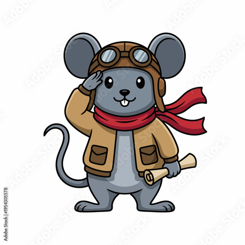 An adventurous mouse dressed as a pilot, saluting with a scroll in hand. This fun and imaginative design reflects a spirit of courage and discovery in a whimsical way.
