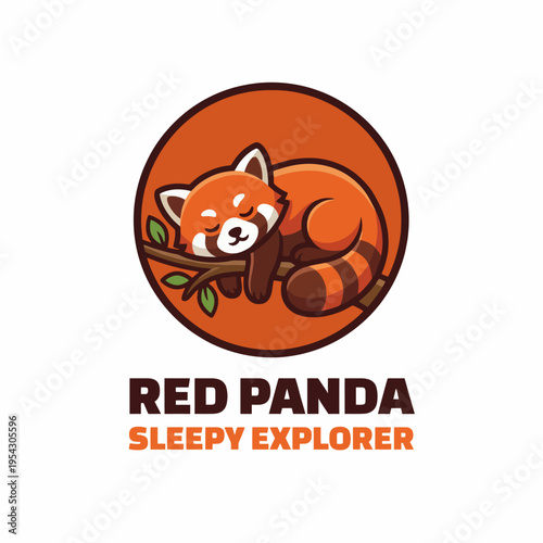 This adorable red panda character relaxes peacefully on a branch, showcasing the essence of tranquility and exploration in a fun, vibrant artistic style.