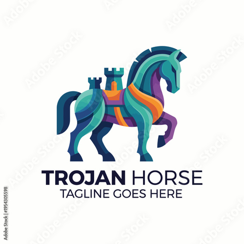 This vibrant Trojan horse character showcases a combination of colors and shapes, representing themes of strategy and insight in a playful, artistic manner.