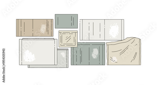 Abstract Composition of Overlapping Rectangles and Squares in Muted Earth Tones