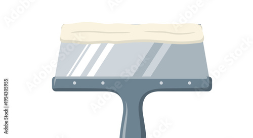 A close-up, flat illustration of a broad putty knife with a generous amount of filler applied to its blade, ready for smoothing and application on a surface