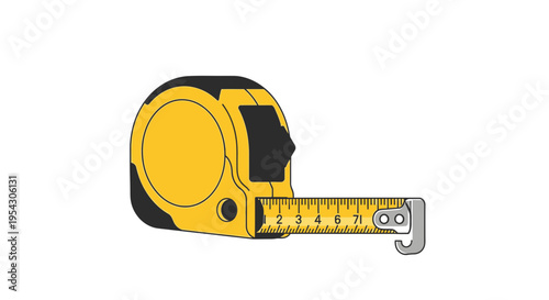 A yellow measuring tape with inches and centimeters displayed on its metal band, extended from the device, ready for use in construction or DIY projects