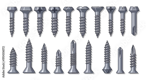 Collection of Various Types of Screws and Fasteners A Detailed Illustration