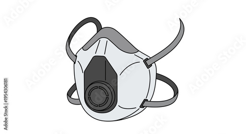 Detailed illustration of a white respirator mask with adjustable straps, designed for respiratory protection and air filtration