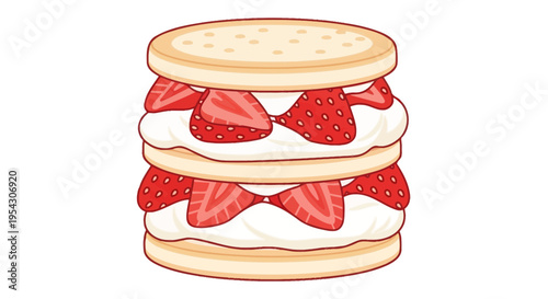 Delicious homemade layered strawberry shortcake dessert illustration with sweet fresh berries and fluffy whipped cream, a perfect treat for any occasion or summer celebration