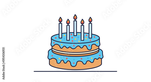 Delicious layered birthday cake with lit candles and sprinkles, a festive treat for any celebration