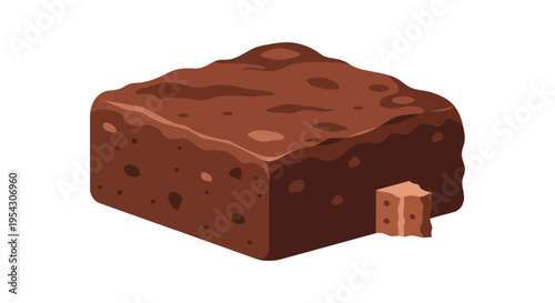 A close-up, detailed illustration of a rich, dark chocolate brownie with a small crumb on the side against a plain white background, perfect for food blogs and baking recipes